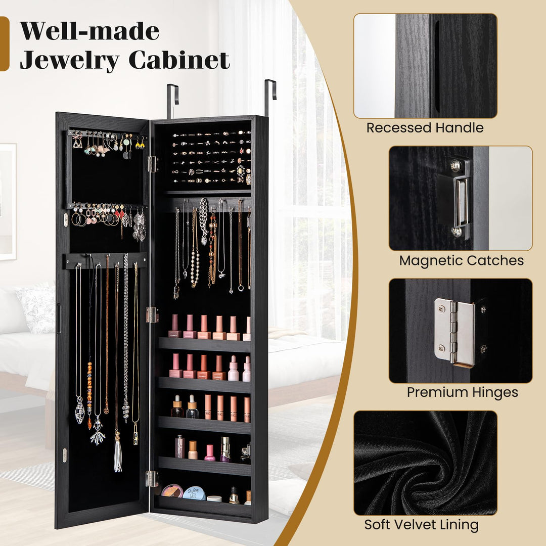 Giantex Wall or Door Mounted Jewelry Cabinet with Full Length Mirror Over The Door Jewelry Armoire Organizer