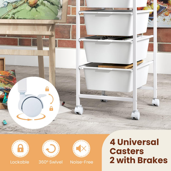 Giantex 4-Drawer Rolling Storage Cart Mobile Utility Organizer with Wooden Tabletop and Lockable Wheels