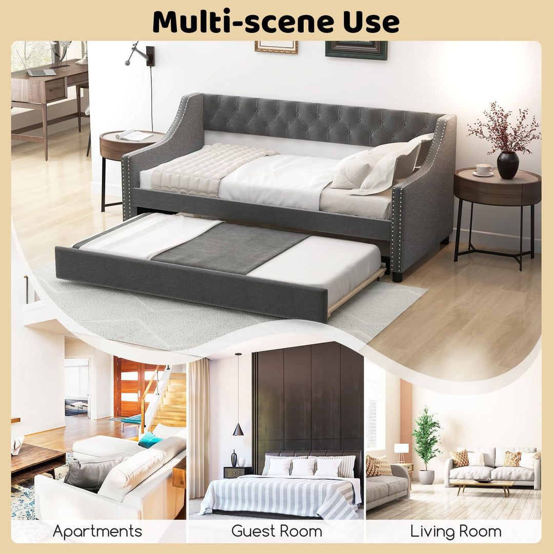 Giantex Upholstered Twin Daybed with Trundle