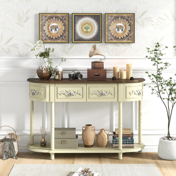Giantex Retro Console Table with Drawers, 52" Long Narrow Sofa Table w/Open Shelf