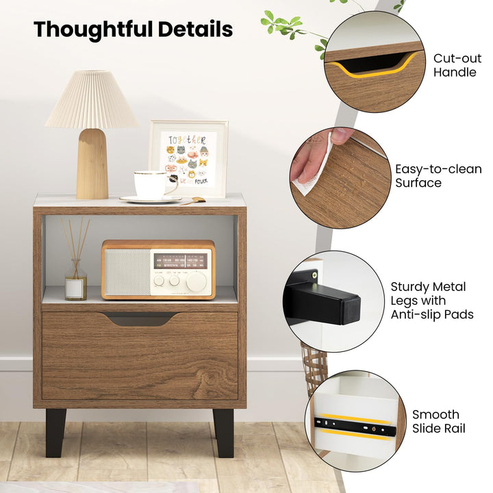 Giantex Mid Century Modern Nightstand with Metal Legs