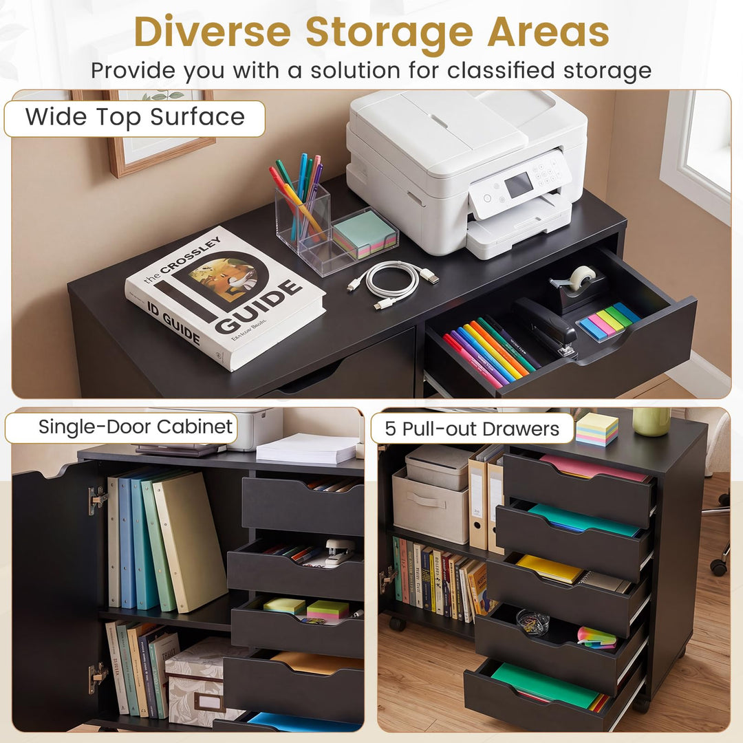 Giantex 5 Drawer Storage Cabinet on Wheels with Adjustable Shelf
