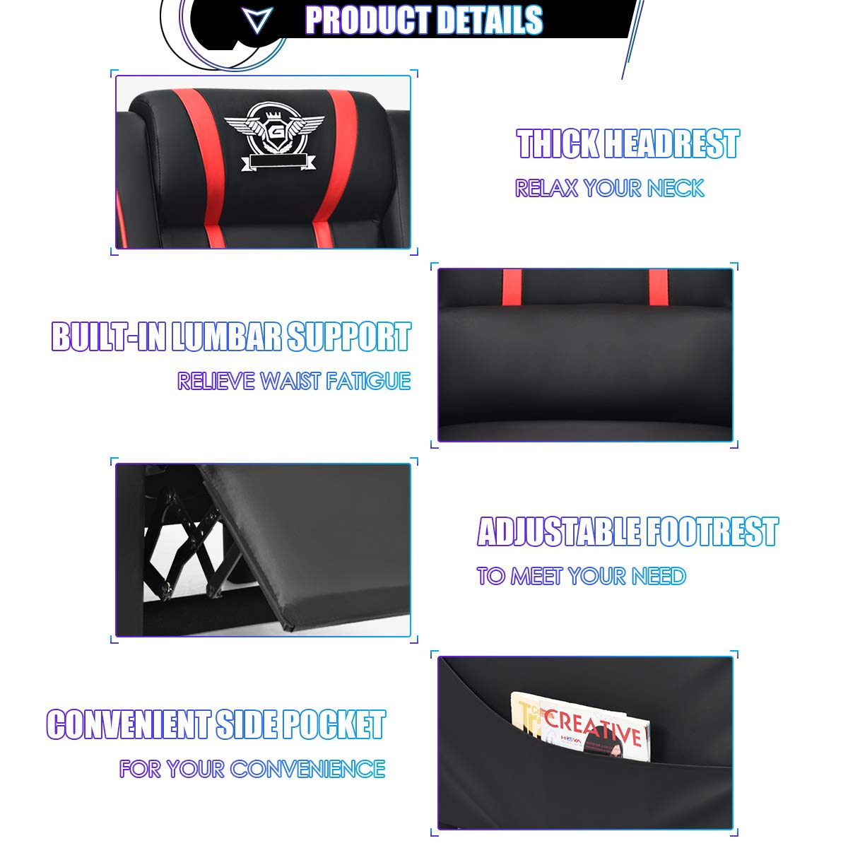 Gaming Recliner Chair, Racing Style Single Recliner Sofa - Giantex
