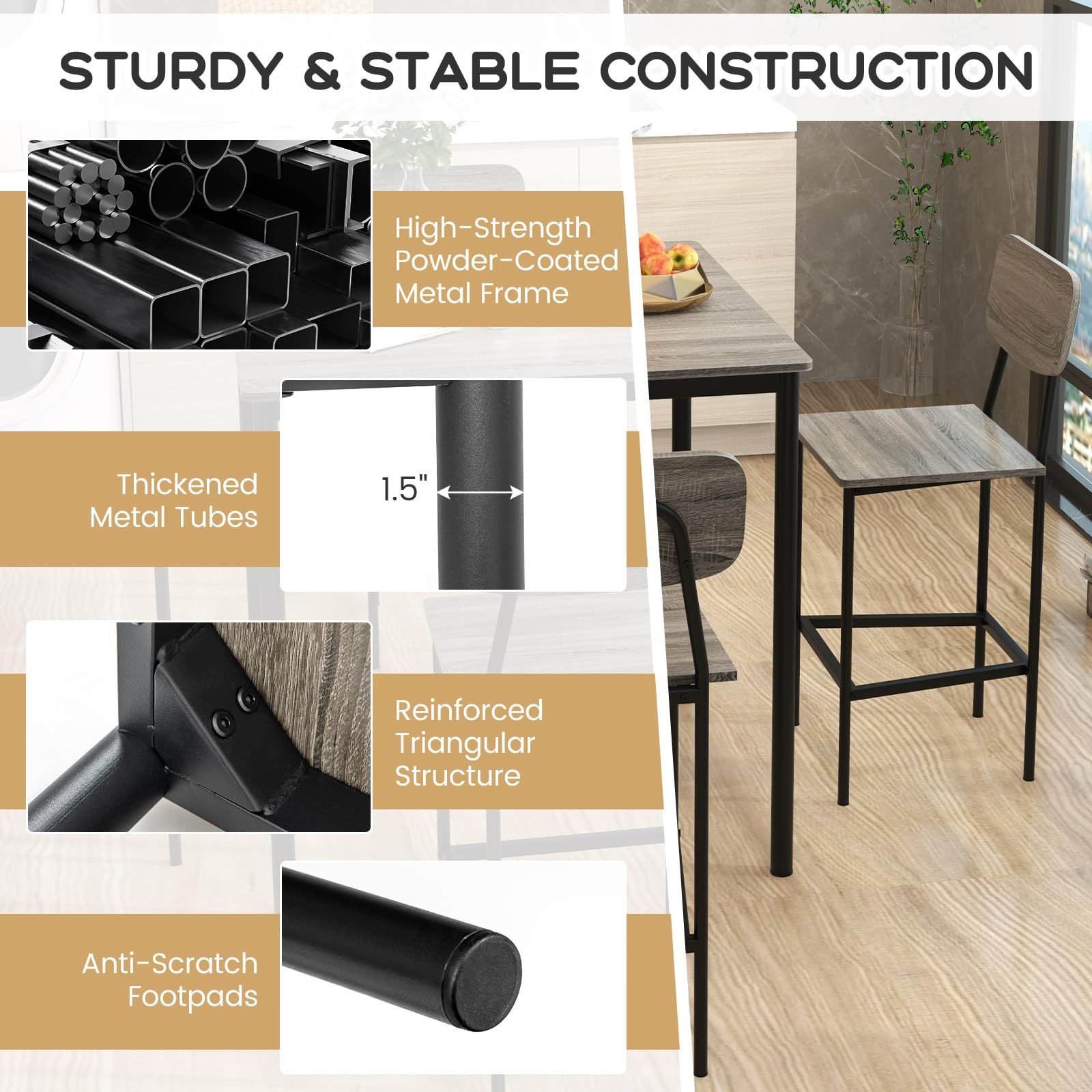Giantex 5-Piece Dining Table Set W/Counter Height Table & 4 Bar Stools