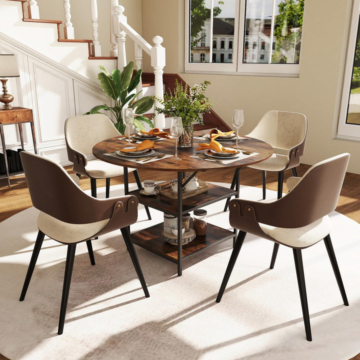 Giantex 47" Round Dining Table for 4-6 with 2-Tier Open Storage Shelves