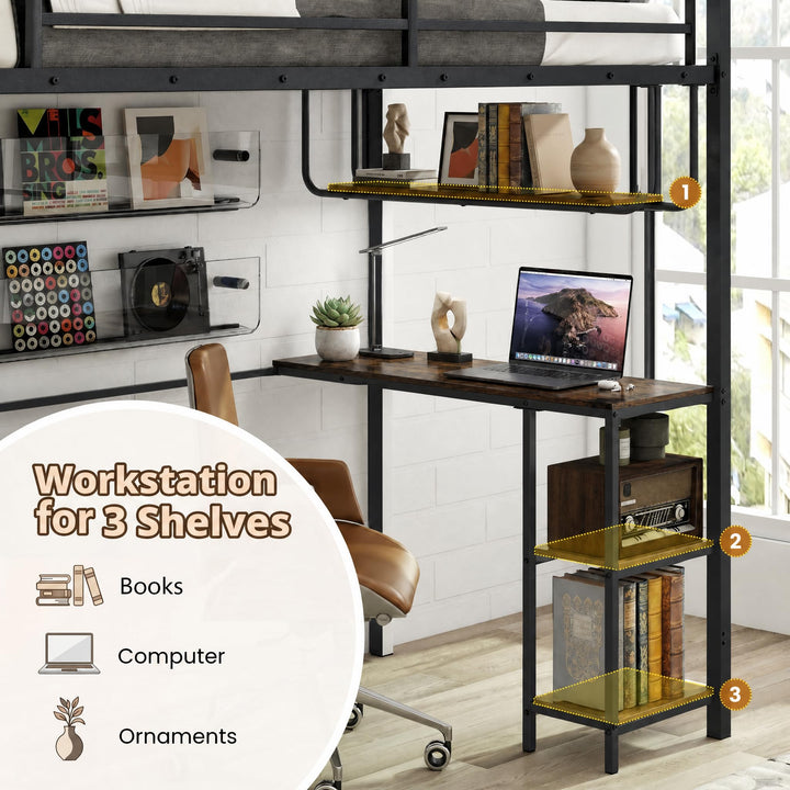Giantex Twin Loft Bed with Desk LED Lights &amp; Charging Station