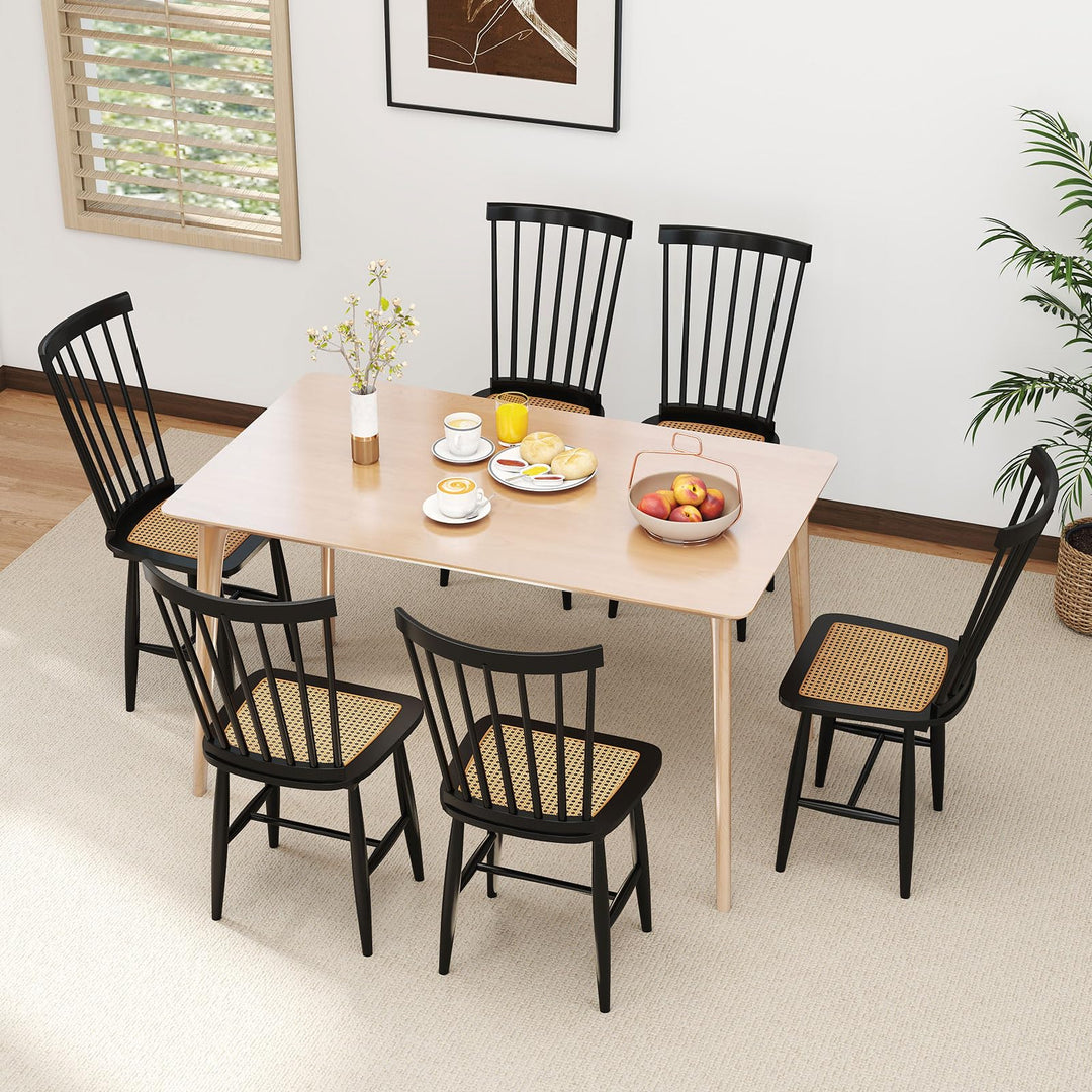 Giantex Farmhouse Solid Rubber Wood Dining Chairs Set of 2/4 with PE Rattan Seats