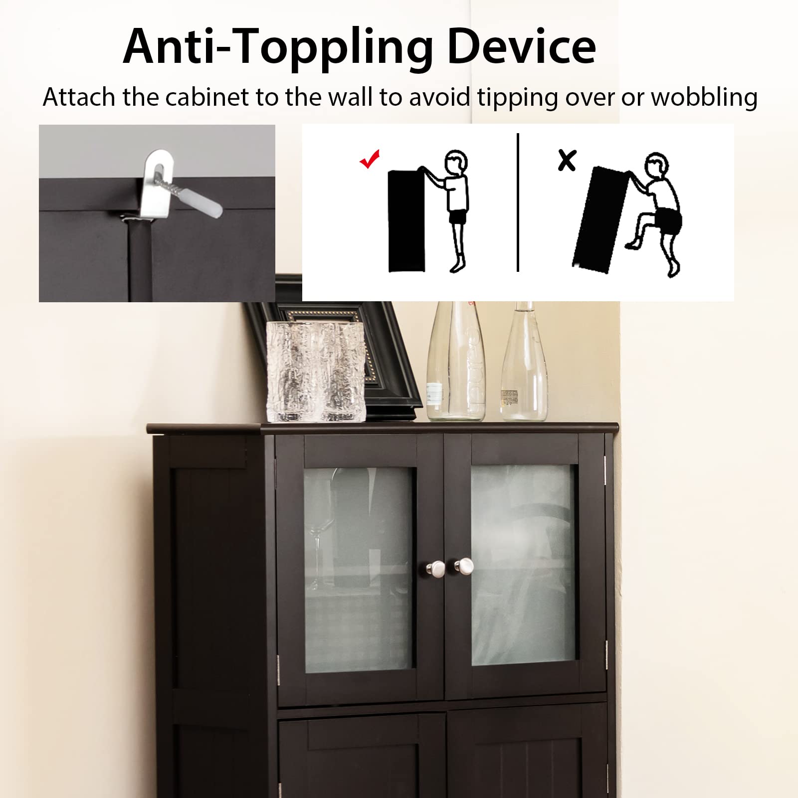 Giantex Storage Cabinet with Doors - Bathroom Floor Cabinet, Freestanding Tall Cabinet