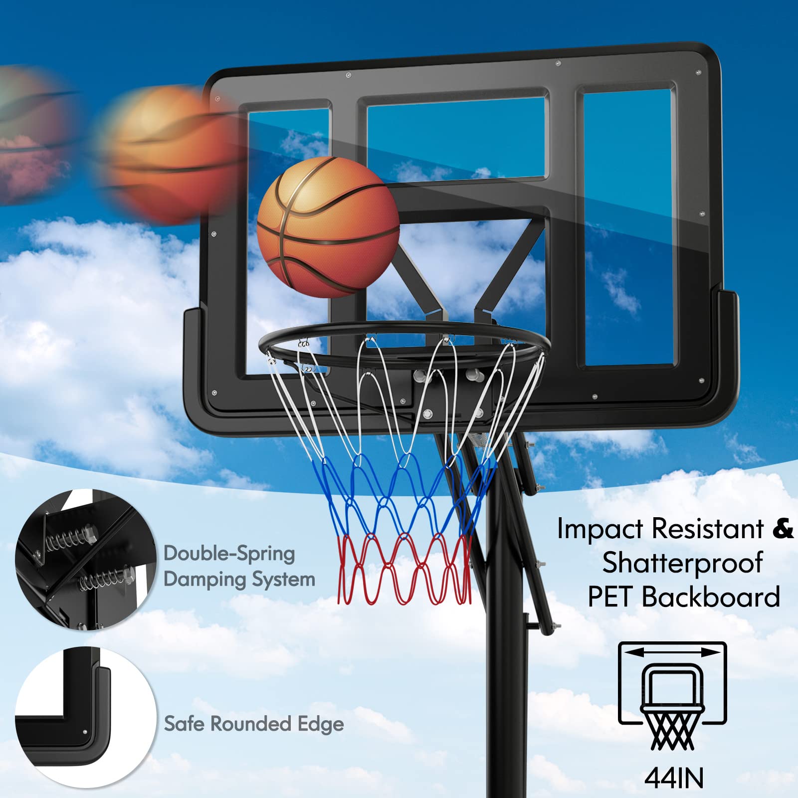 Outdoor  8-10Ft Height Adjustable Basketball Stand System - Giantex