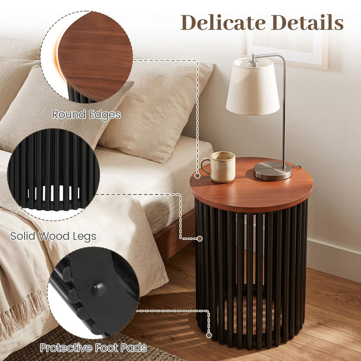 GIANTEX Round Acacia Wood Side Table With Round Top For Living Room