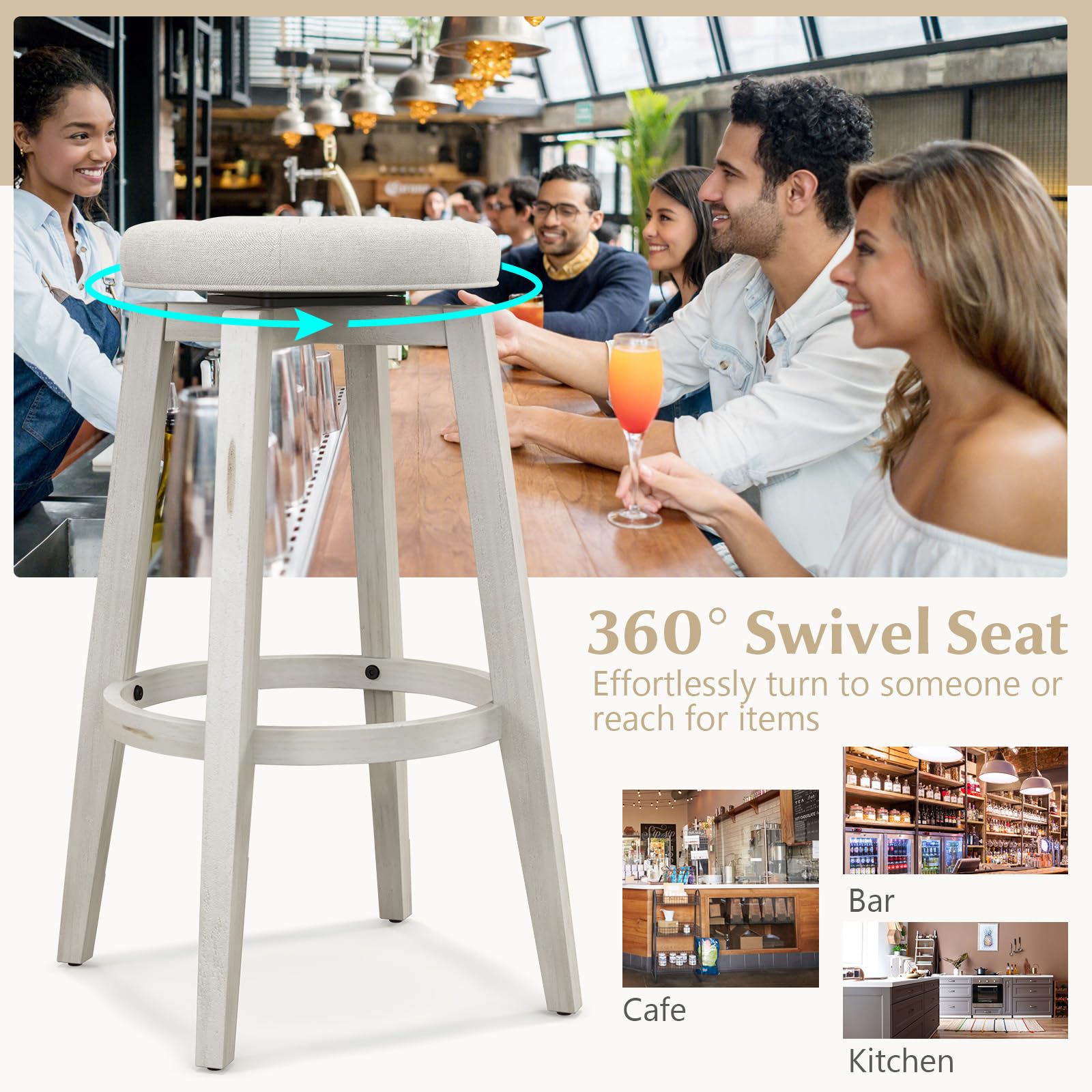Giantex Swivel Bar Stools Set of 2, 30" Bar Height Stools w/Tufted Seat & Rubber Wood Frame