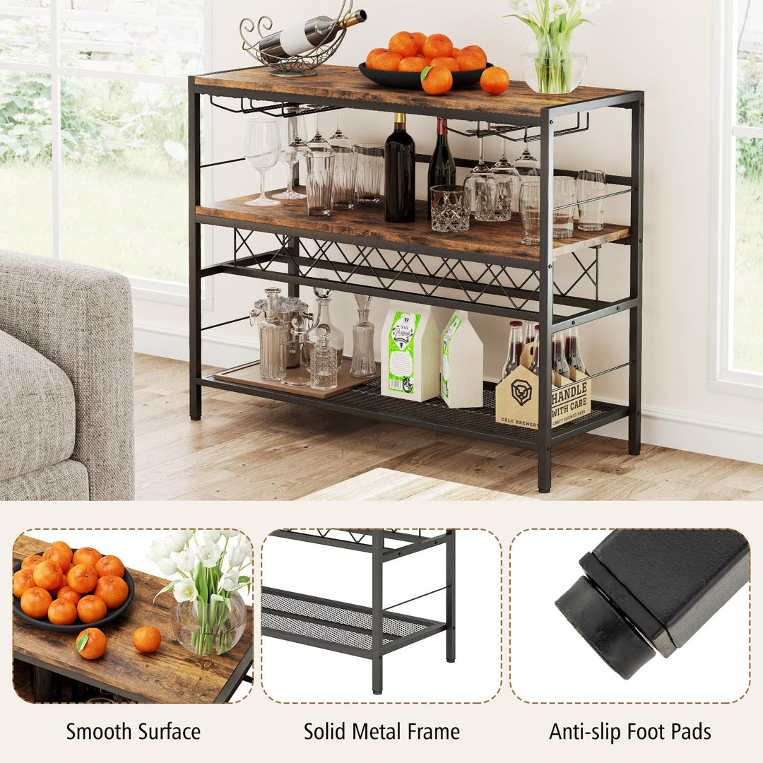 Giantex 4-Tier Wine Rack Table - 7-Bottle Wine Bar Cabinet w/ 4 Wine Racks & 16 Glasses Holder