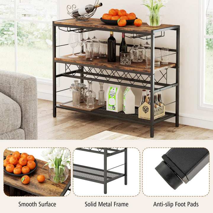 Giantex 4-Tier Wine Rack Table - 7-Bottle Wine Bar Cabinet w/ 4 Wine Racks & 16 Glasses Holder