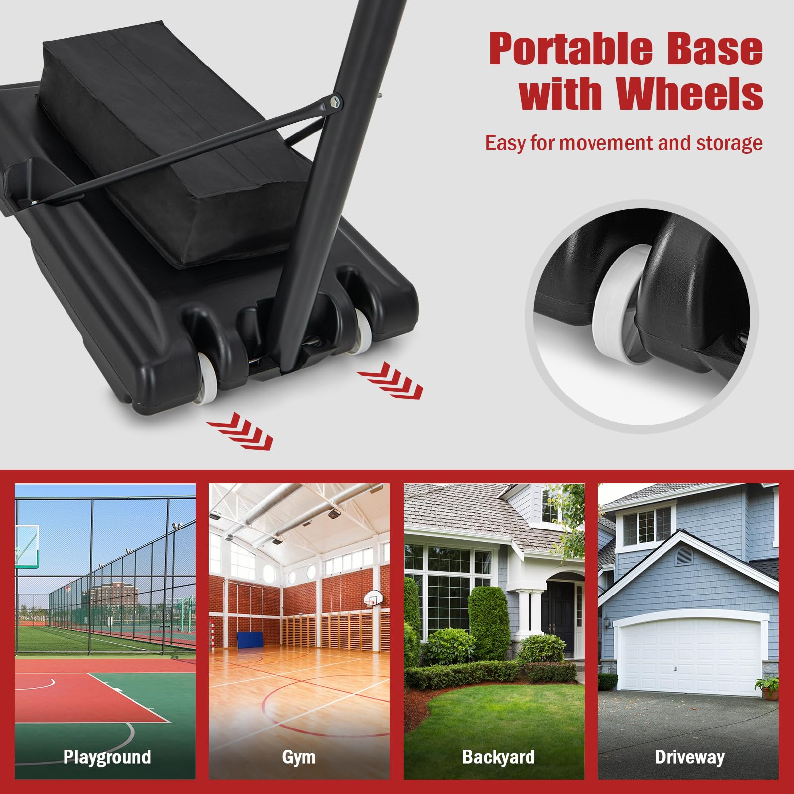 Giantex Basketball Hoop Outdoor 4.4-10 FT Adjustable, Portable Basketball Hoop Goal System w/ 44 Inch Shatterproof Backboard