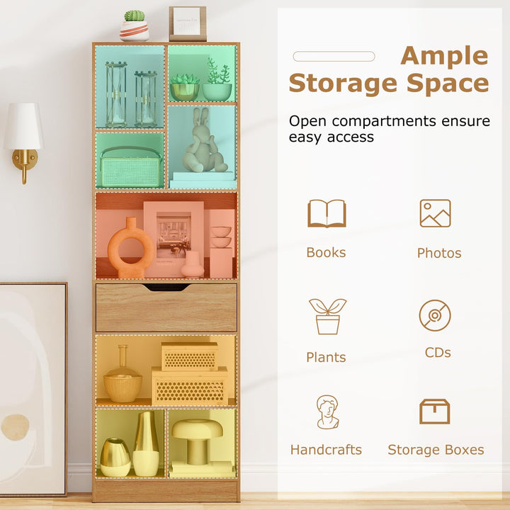 Giantex Bookcase with Drawer 61” Tall Freestanding Storage Organizer(7-Tier)