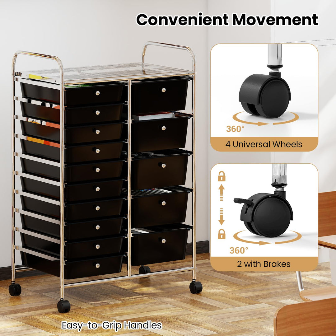 Giantex Rolling Storage Cart 15-Drawer Trolley with Chrome Plated Metal Frame