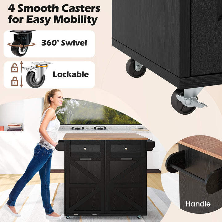 Giantex Kitchen Island Cart with Hidden Tilt Out Trash Can Cabinet, Drop Leaf, 2 Drawers, Towel Rack