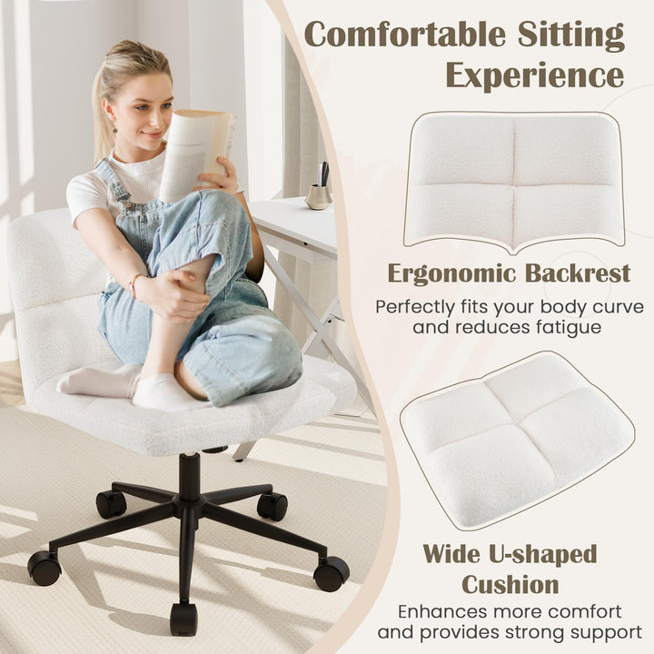 Giantex Criss Cross Chair - Faux Fur Swivel Desk Chair, Height Adjustable, No Wheels, White