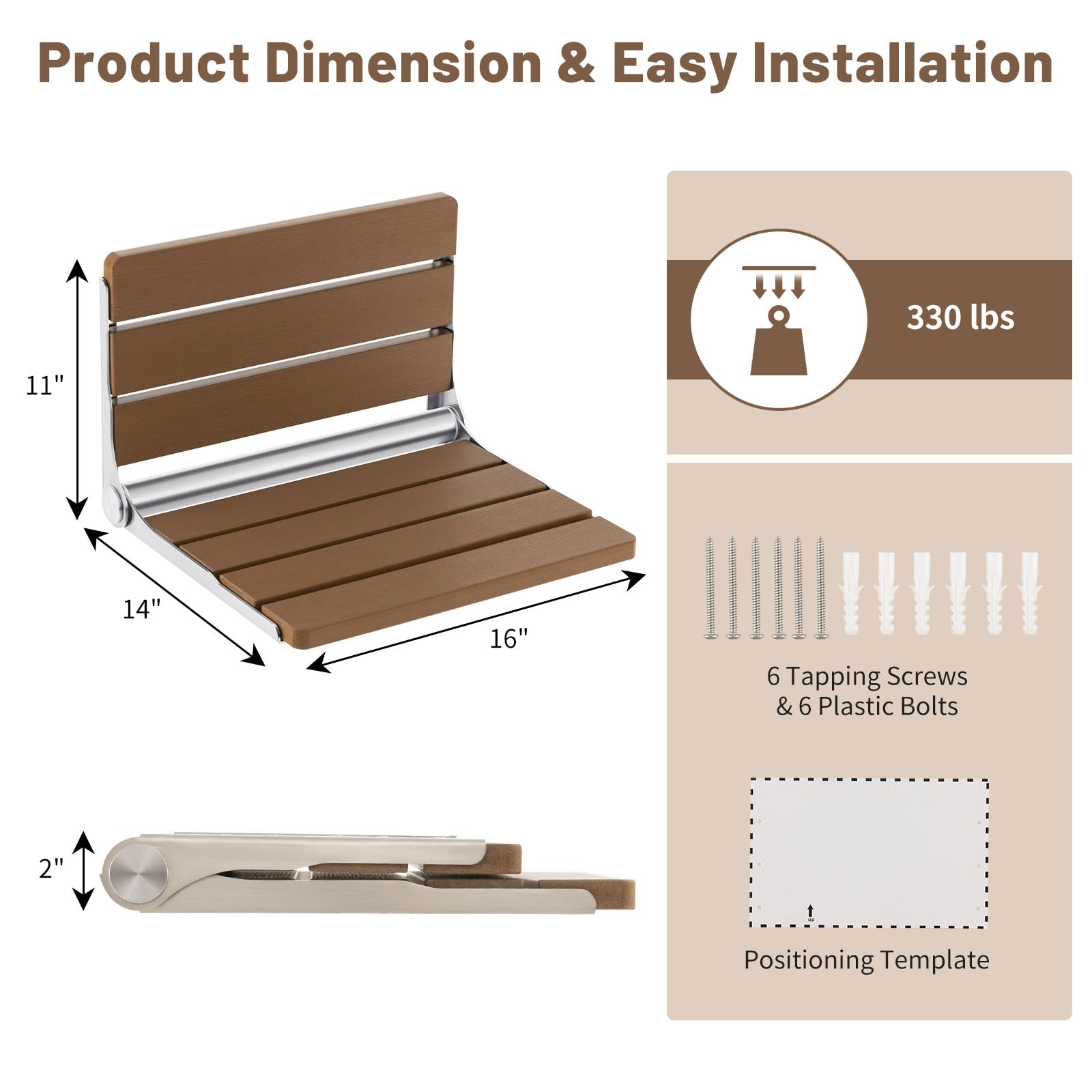 Giantex Folding Shower Seat Wall Mounted, Home Care Foldable Shower Stool for Inside Shower Waterproof