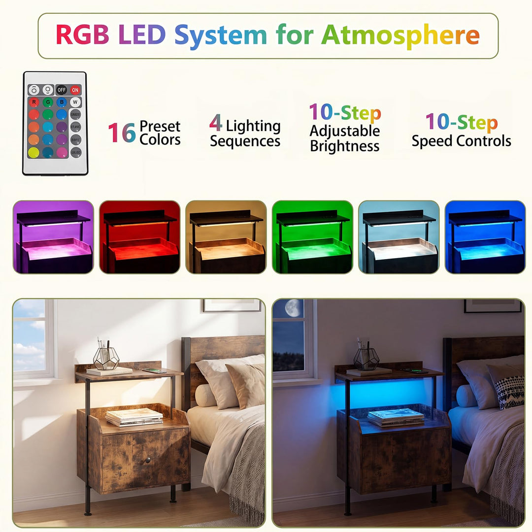 Giantex Nightstand w/Charging Station &amp; LED Light (1/2)