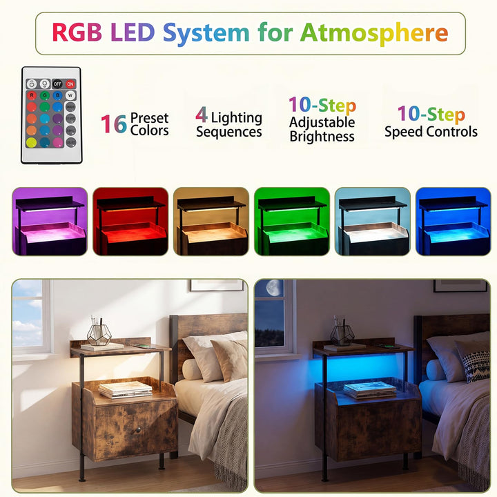 Giantex Nightstand w/Charging Station &amp; LED Light (1/2)