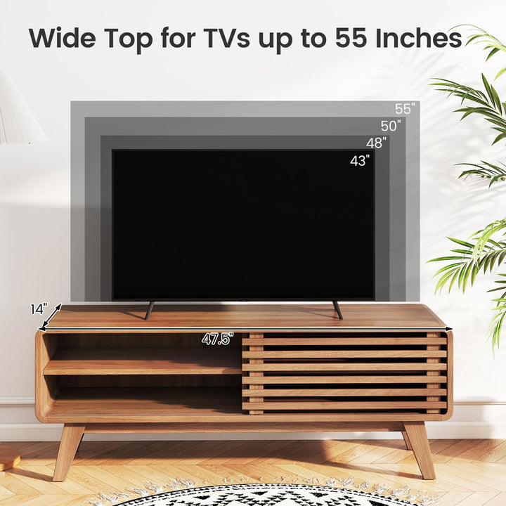 Giantex TV Stand for TVs up to 55" with Sliding Door and Adjustable Shelves for Living Room