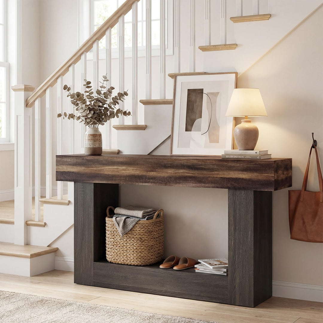 Giantex 63" Farmhouse Console Table | 2-Tier Narrow Entryway Table with Storage Shelf