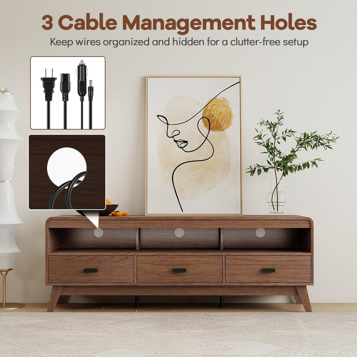 Giantex TV Stand for 60-70 Inch TV Mid-Century Modern Entertainment Center with 3 Storage Drawers