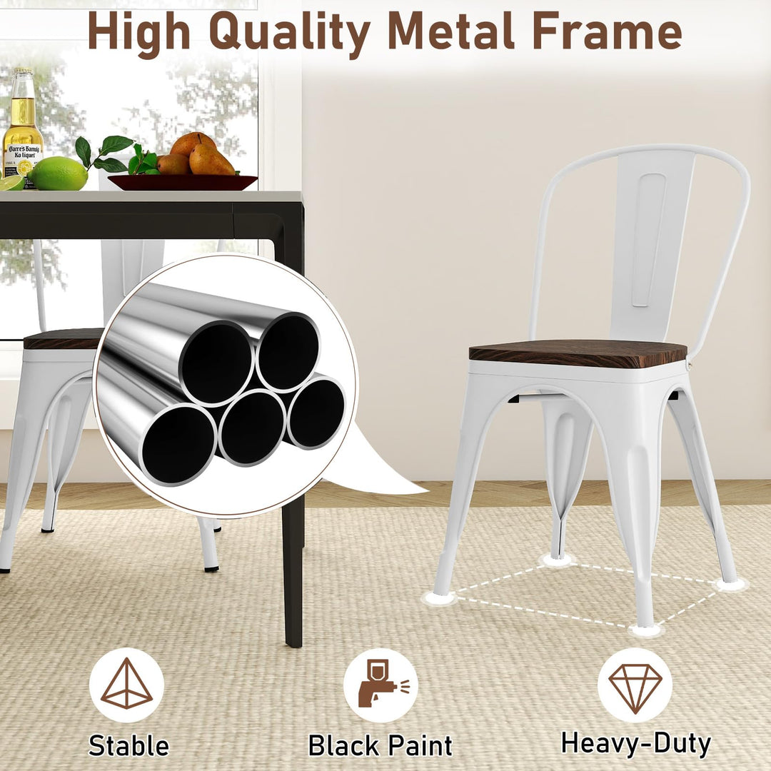 Giantex Metal Dining Chairs Set of 4 Stackable Armless Kitchen Chairs w/Elm Wood Seat