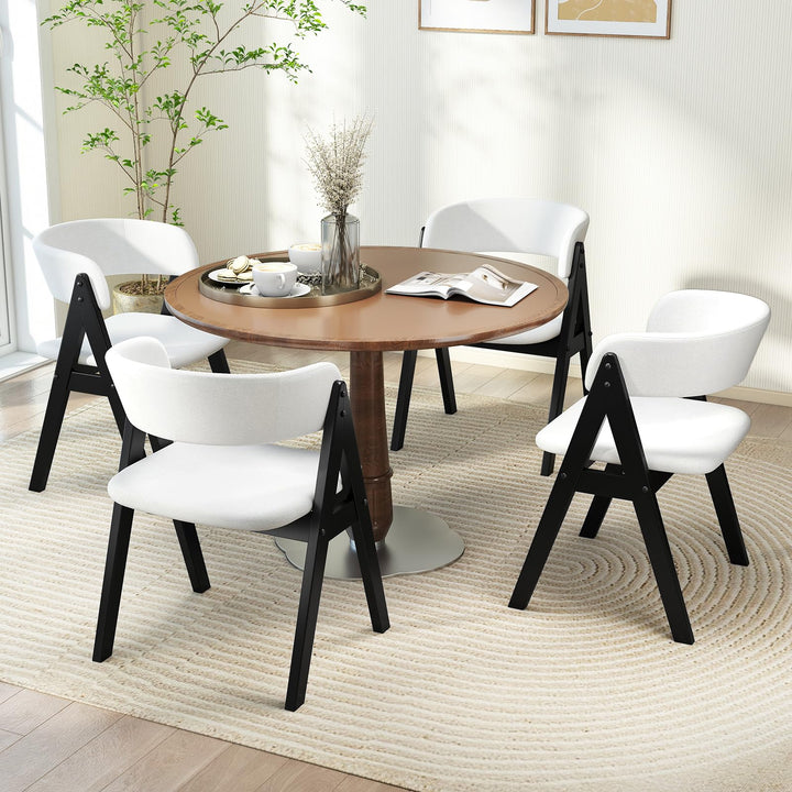 Giantex Wooden Dining Chairs Set of 2/4 Modern Sherpa Upholstered Kitchen Chair