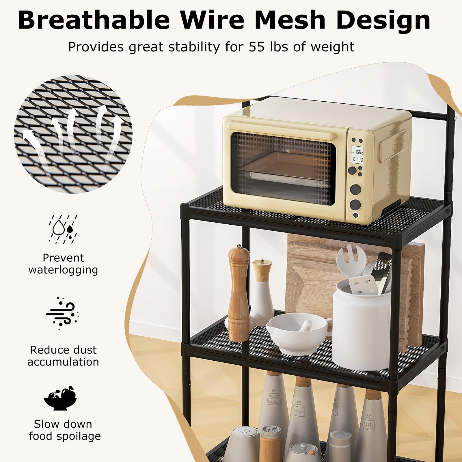Giantex Bakers Rack, 4-Tier Microwave Oven Stand, Kitchen Storage Rack with Mesh Wire Metal Shelves