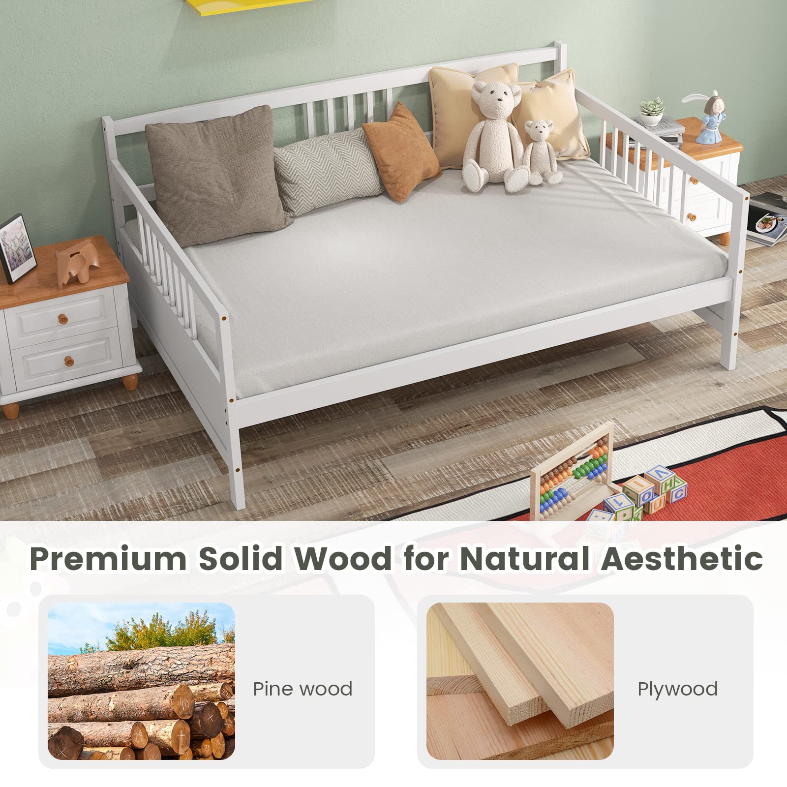 Giantex Full Size Daybed, Wooden Daybed Sofa Bed Frame with Wood Slat Support for Kids Teens (Full)