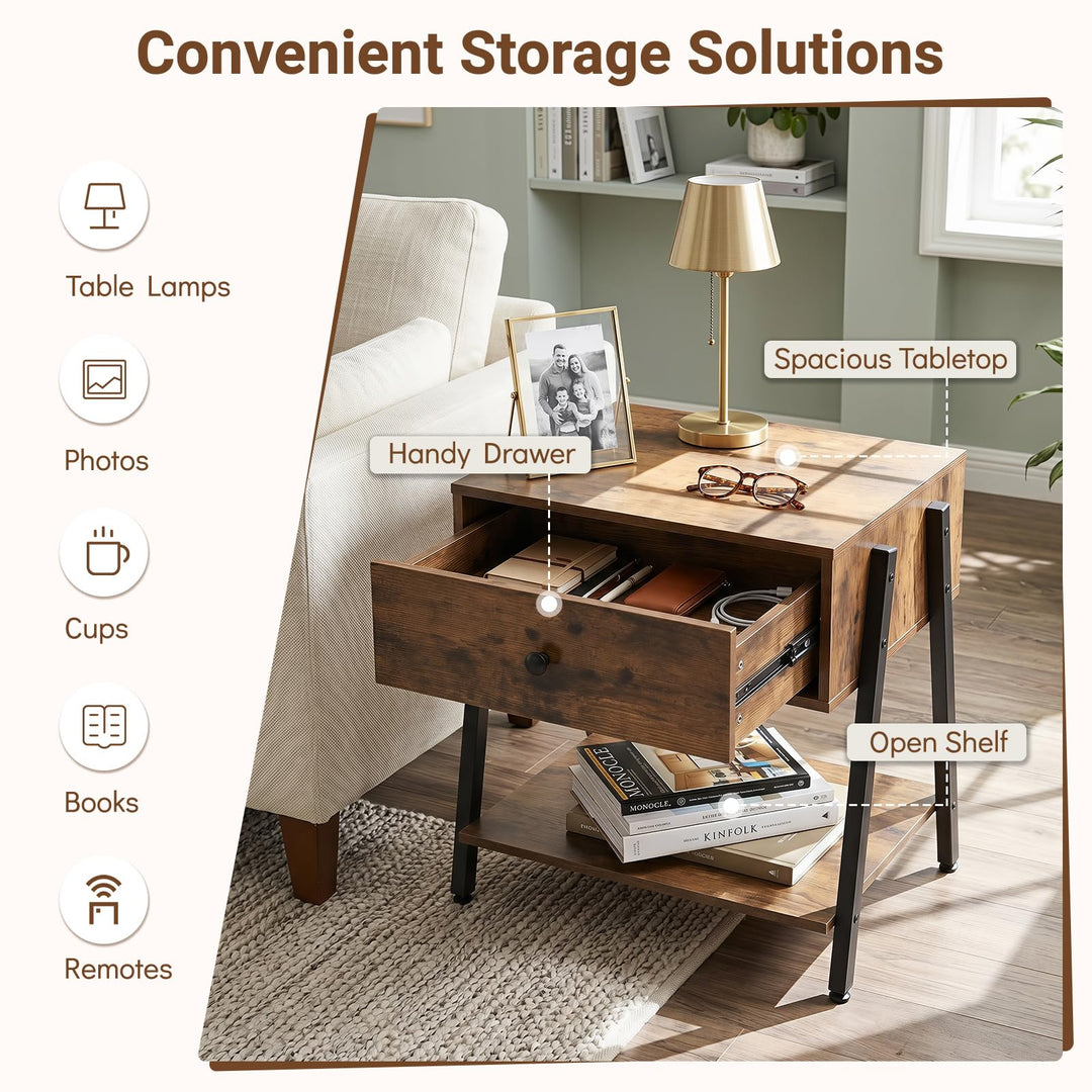 Giantex Industrial Night Stand with Drawer and Open Shelf