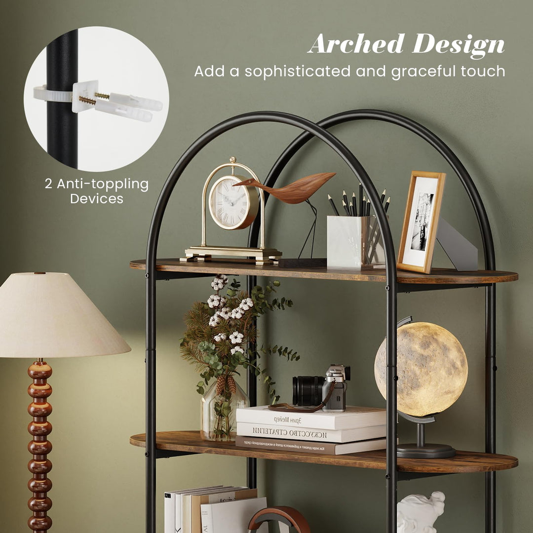 Giantex Arched Bookshelf 4-Tier Industrial Open Bookcase with Sturdy Metal Frame
