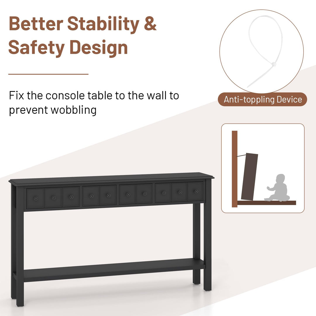 Giantex Narrow Console Table with Storage - 60" Long Sofa Side Table w/ 4 Drawers & Open Shelf, Espresso