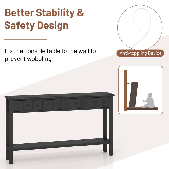 Giantex Narrow Console Table with Storage - 60" Long Sofa Side Table w/ 4 Drawers & Open Shelf, Espresso
