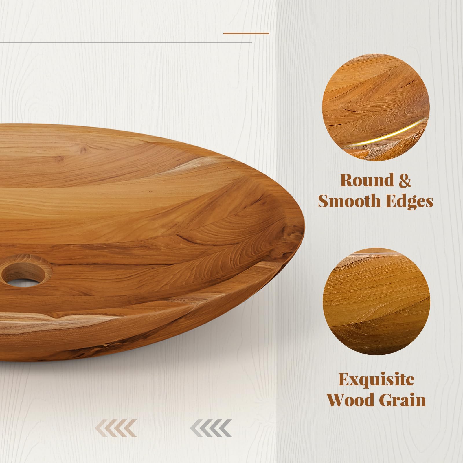 Giantex Teak Wood Vessel Sink - Bathroom Washbasin with Smooth Finish, No Assembly Art Basin (23.5” x 16” x 4.5”)