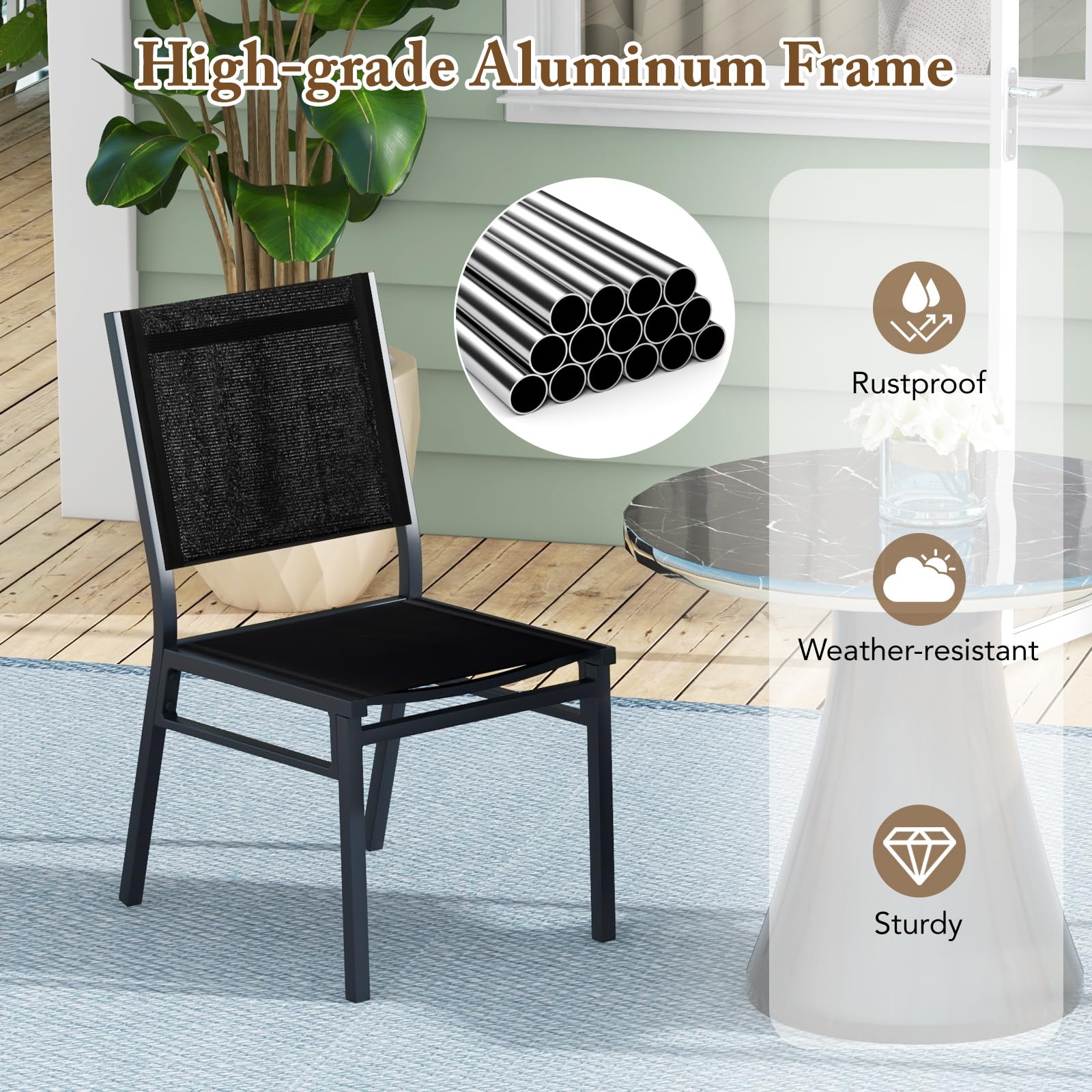 Giantex Outdoor Patio Dining Chair, Armless Dining Chair with Breathable Fabric Seat & Backrest