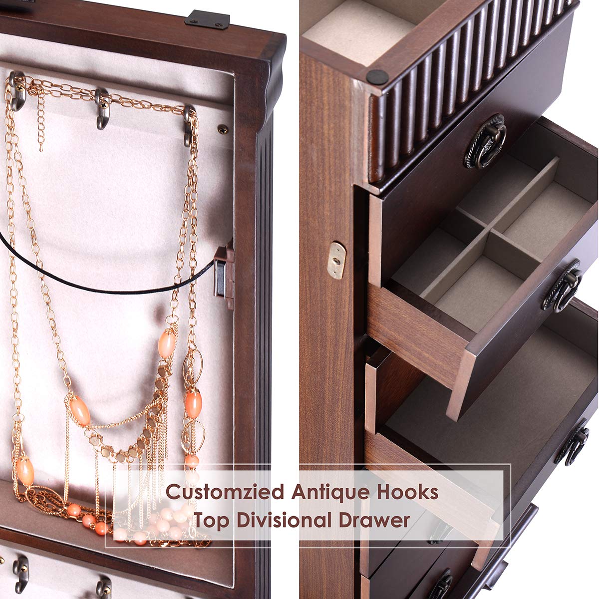 Standing Jewelry Armoire Cabinet Storage Chest - Giantex