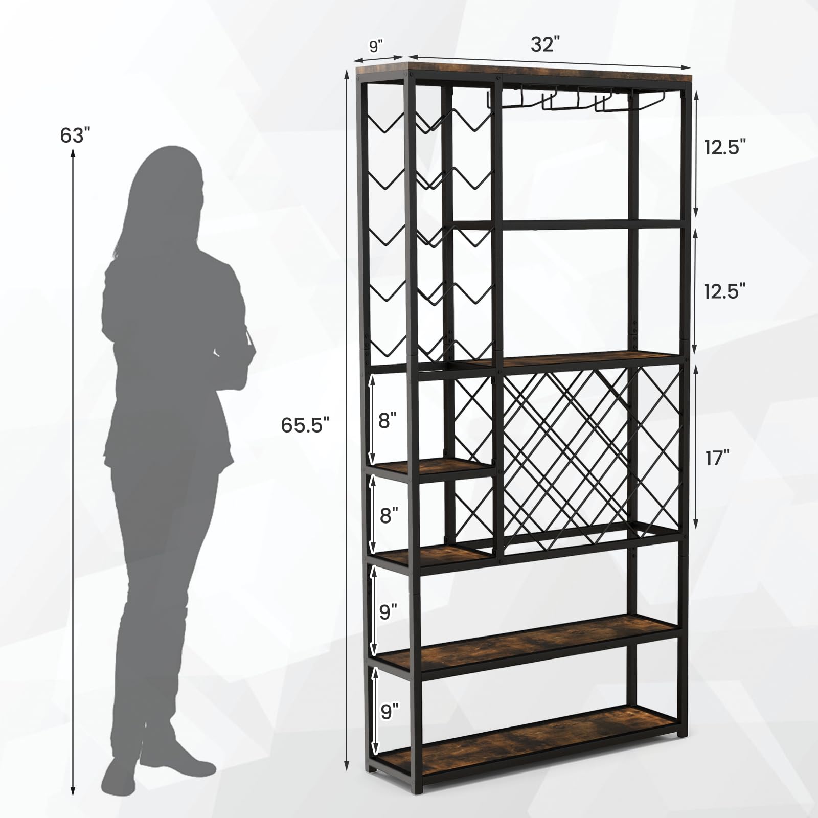 Giantex 27-Bottle Wine Rack Freestanding Floor, Industrial Metal Wine Storage Rack