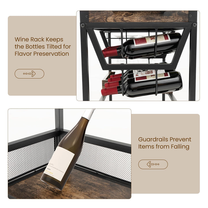 Giantex Rolling Bar Cart, 3-Tier Industrial Buffet Serving Cart with Wine Rack, Stemware Rack & Removable Tray