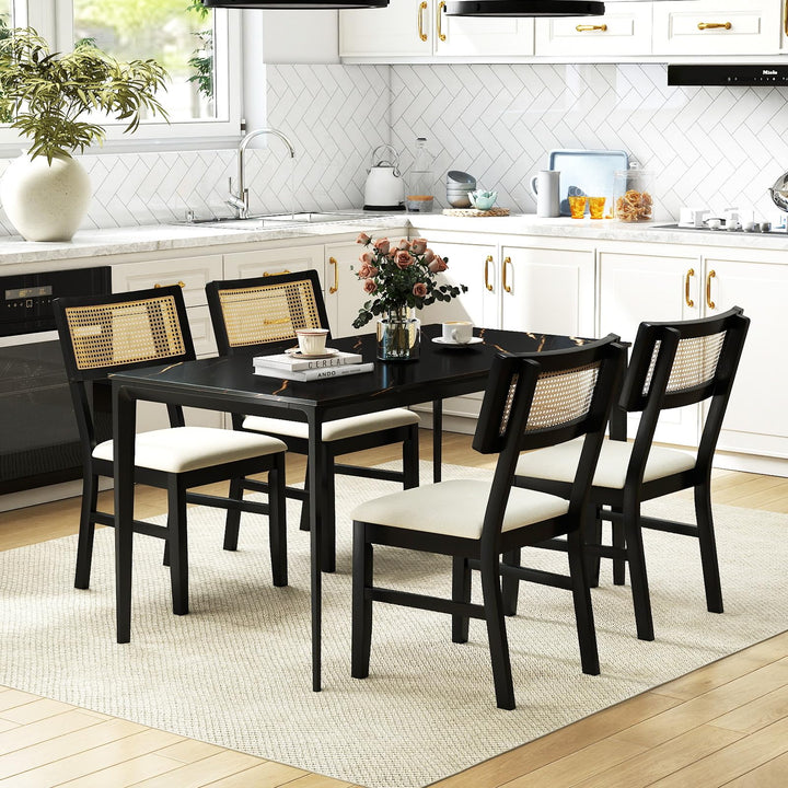 Giantex Fabric Upholstered Dining Room Chairs w/Padded Seat Rubber Wood Legs & Curved Backrest