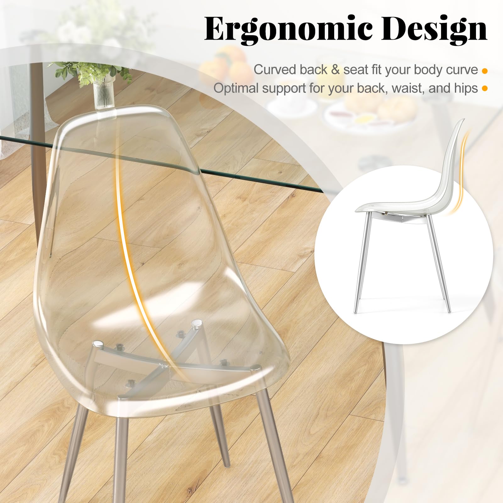 Giantex Clear Dining Chairs Set of 4, Kitchen Chairs w/Transparent Seat & Curved Back