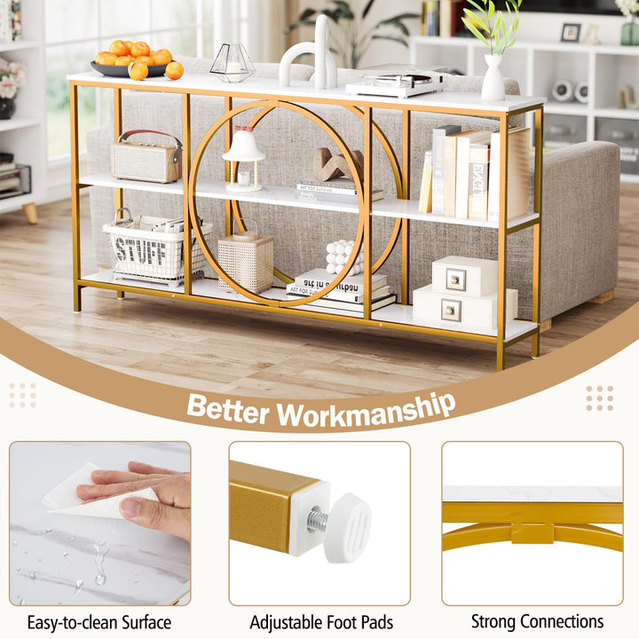 Giantex 3-Tier Long Console Table Narrow Entryway Table with Faux Wood Grain Top & Heavy-Duty Metal Frame