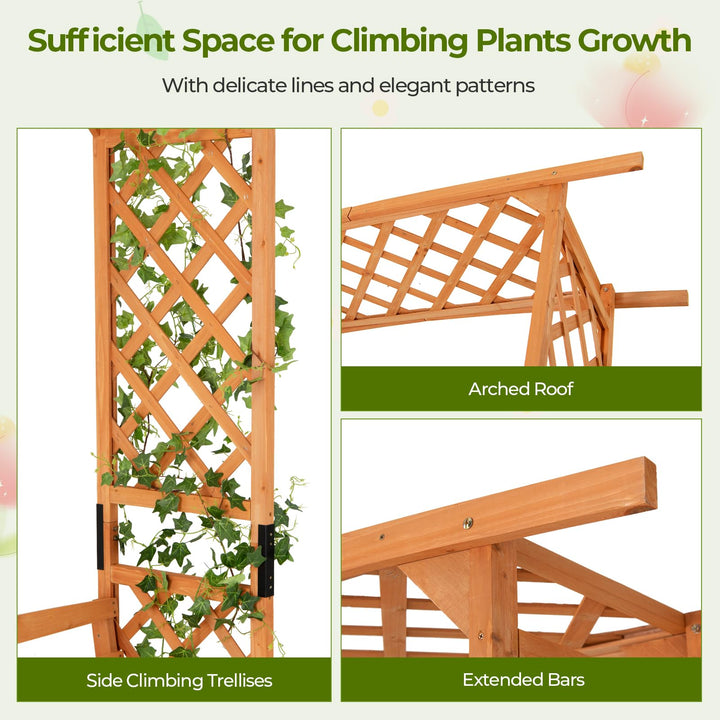 Giantex Garden Arch Trellis with Bench - 63''W x 79''H Wooden Arbor with 2-Person Outdoor Bench