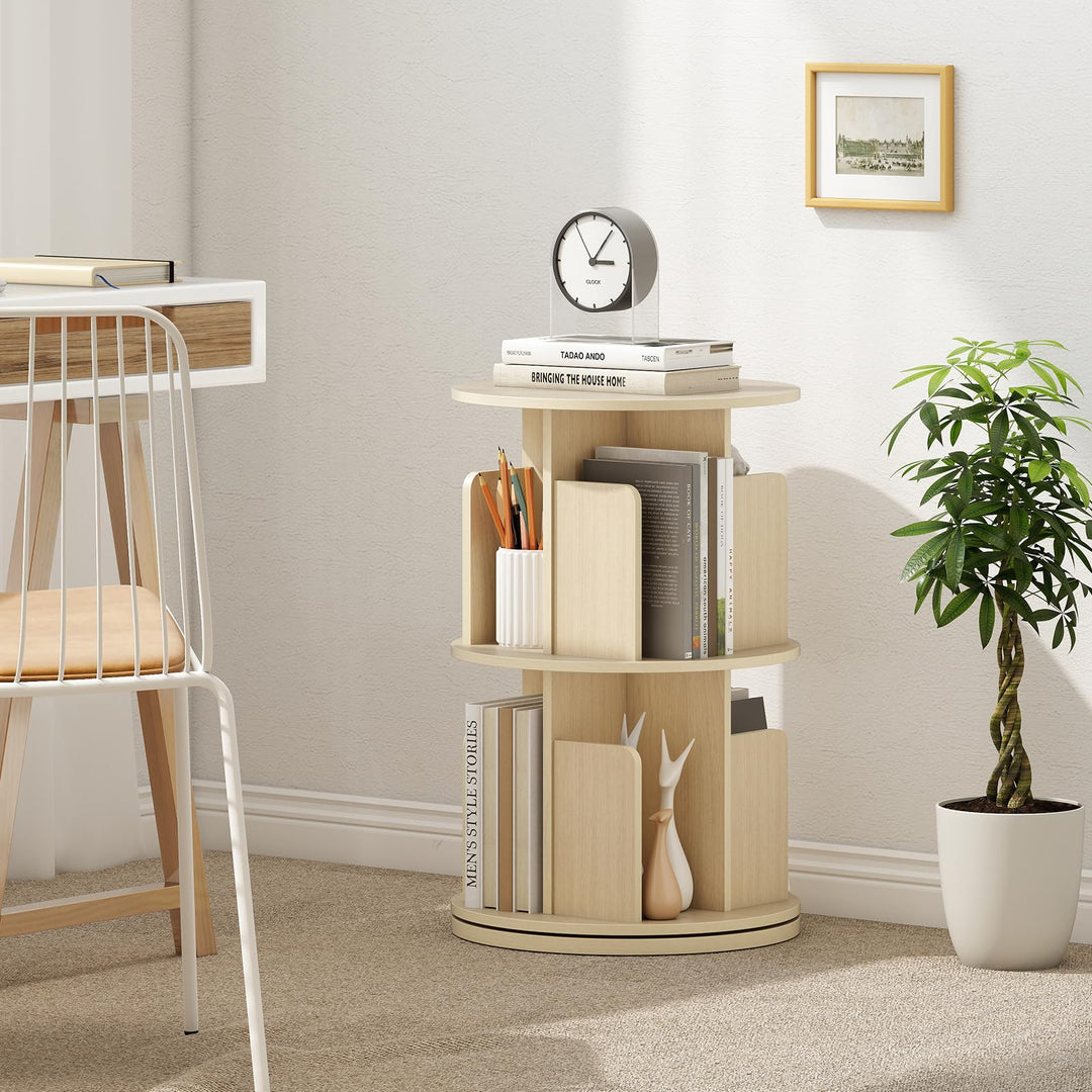 Giantex 2-Tier Rotating Bookshelf 360° Display Rack w/Dividers & Anti-Falling Baffles