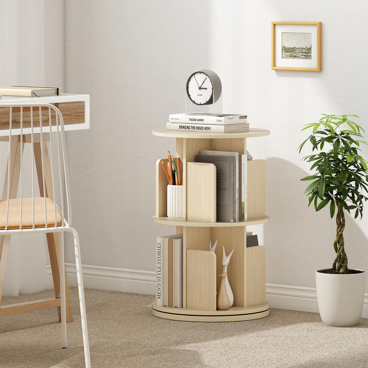 Giantex 2-Tier Rotating Bookshelf 360° Display Rack w/Dividers & Anti-Falling Baffles