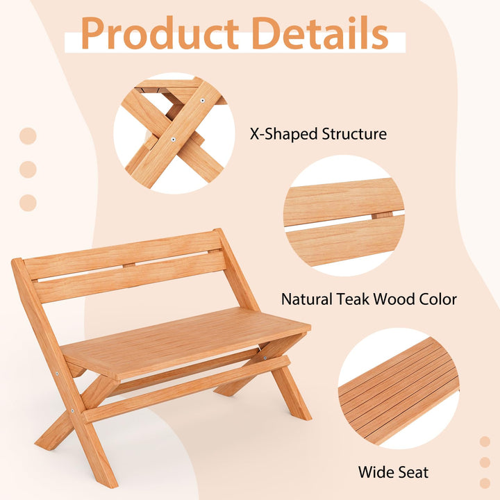 Giantex Wood Outdoor Bench Folding - 2-Person Patio Garden Bench with Solid Teak Wood Structure