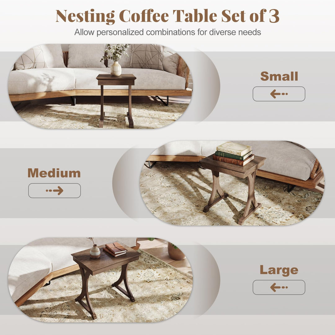 Giantex Nesting Coffee Table Set-of-3 - Stackable Rectangular Sofa End Side Table