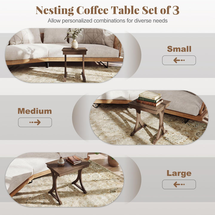 Giantex Nesting Coffee Table Set-of-3 - Stackable Rectangular Sofa End Side Table